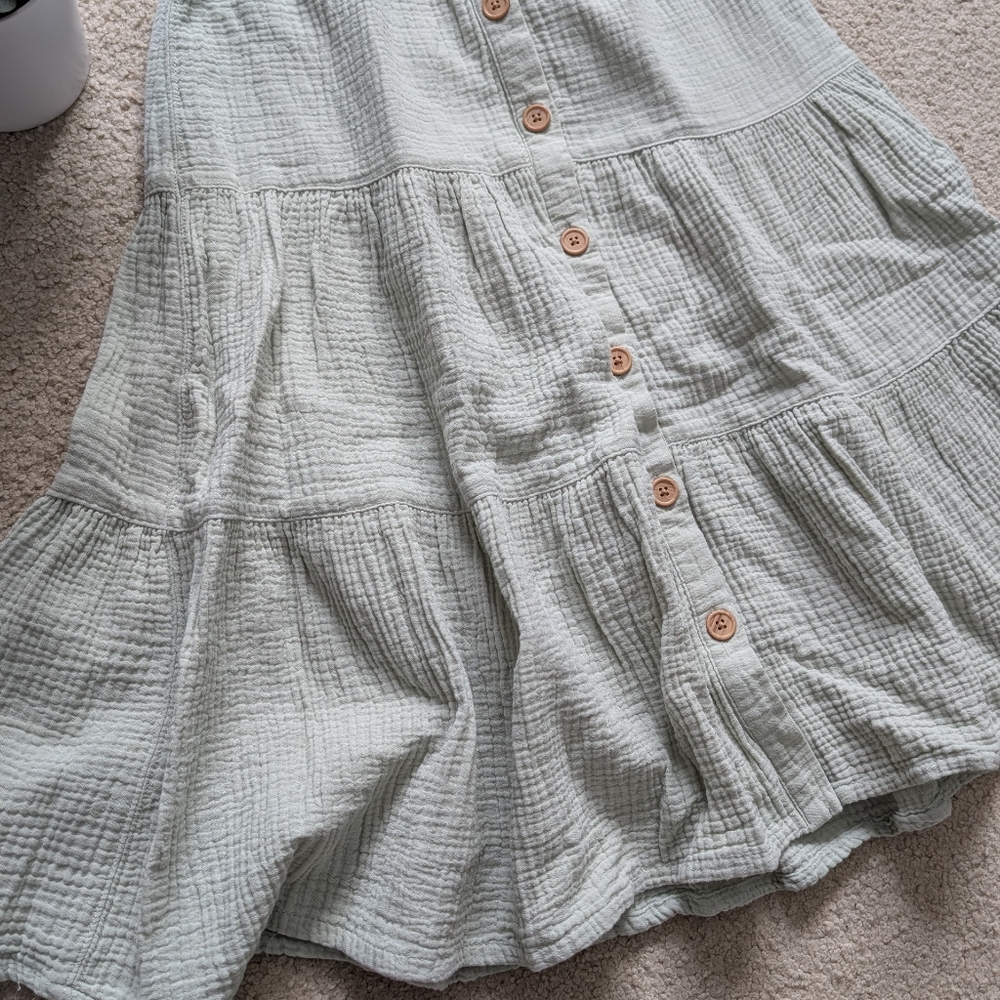 Sage Green Tiered Button-Front Skirt Girls XL Or Women's XS - Picture 3 of 5